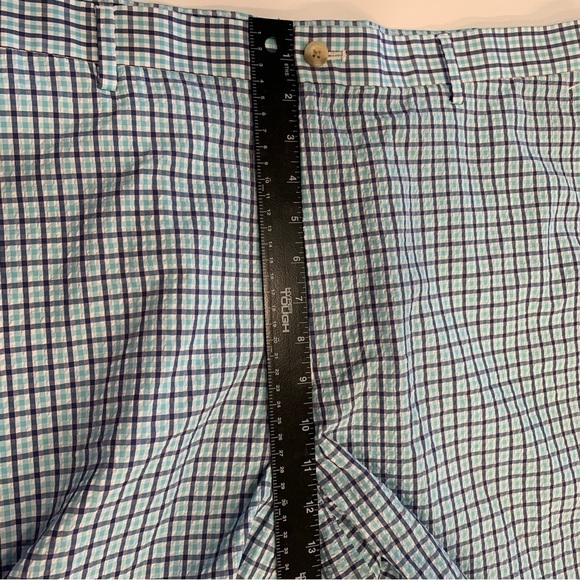 Peter Millar CrownSport Men’s seersucker navy aqua and white plaid short Size 40 - Picture 8 of 11